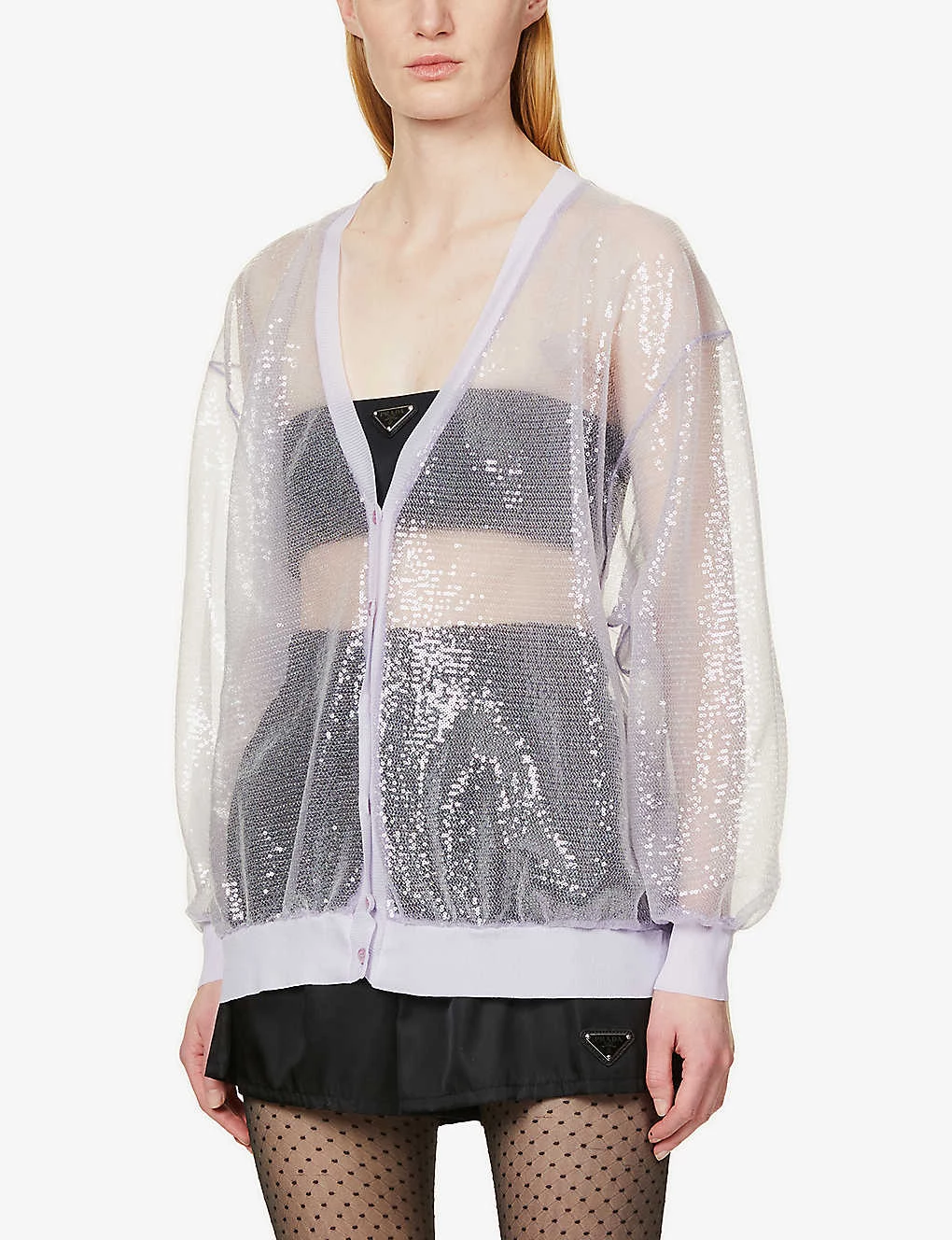 PRADA V-neck Sequin-embellished Woven Cardigan For Womens Lilla 5 PRADA V-neck Sequin-embellished Woven Cardigan For Womens Lilla - Image 3