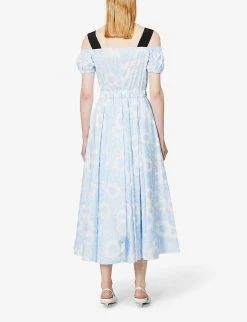 PRADA Floral-print Square-neck Stretch-cotton Midi Dress For Womens Celeste -Deals PRADA Store unnamed file 476