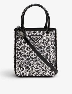 PRADA Crystal-embellished Leather Cross-body Bag For Womens Metal