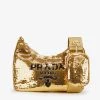 PRADA Re-Edition 2000 Re-Nylon Mini Sequinned Shoulder Bag For Womens Platino+nero