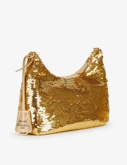 PRADA Re-Edition 2000 Re-Nylon Mini Sequinned Shoulder Bag For Womens Platino+nero -Deals PRADA Store unnamed file 487