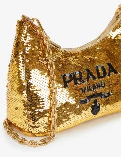 PRADA Re-Edition 2000 Re-Nylon Mini Sequinned Shoulder Bag For Womens Platino+nero -Deals PRADA Store unnamed file 489