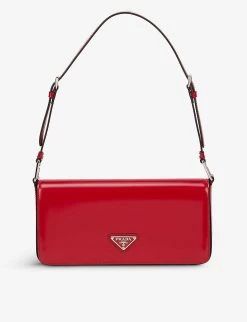 PRADA Spazzolato Leather Shoulder Bag For Womens Scarlatto N