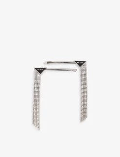 PRADA Branded Silver-toned Brass Hair Clips For Womens Nero + Crystal -Deals PRADA Store unnamed file 518