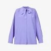 PRADA Tie-neck Silk Crepe-de-chine Shirt For Womens Iris