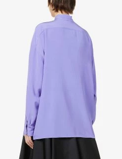 PRADA Tie-neck Silk Crepe-de-chine Shirt For Womens Iris -Deals PRADA Store unnamed file 553
