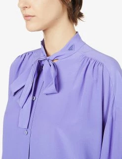 PRADA Tie-neck Silk Crepe-de-chine Shirt For Womens Iris -Deals PRADA Store unnamed file 554