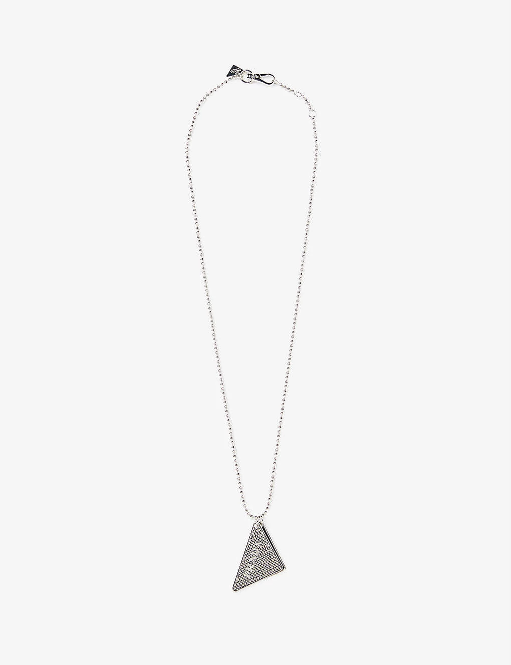 PRADA Brand-engraved Bead-chain Sterling-silver Pendant Necklace For Mens Argento 3 PRADA Brand-engraved Bead-chain Sterling-silver Pendant Necklace For Mens Argento