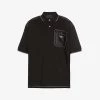 PRADA Brand-plaque Patch-pocket Cotton-pique Polo Shirt For Mens Nero
