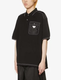 PRADA Brand-plaque Patch-pocket Cotton-pique Polo Shirt For Mens Nero -Deals PRADA Store unnamed file 578