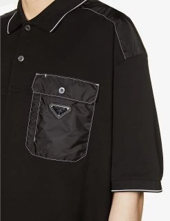 PRADA Brand-plaque Patch-pocket Cotton-pique Polo Shirt For Mens Nero -Deals PRADA Store unnamed file 580