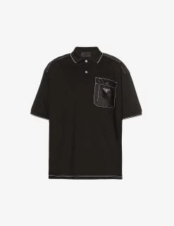 PRADA Brand-plaque Patch-pocket Cotton-pique Polo Shirt For Mens Nero -Deals PRADA Store unnamed file 581