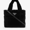 PRADA Logo-plaque Leather And Shearling Tote Bag For Womens Nero