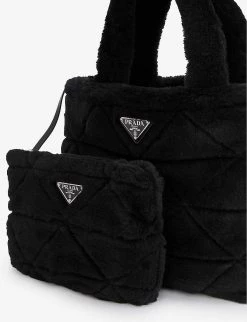 PRADA Logo-plaque Leather And Shearling Tote Bag For Womens Nero -Deals PRADA Store unnamed file 681