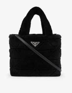 PRADA Logo-plaque Leather And Shearling Tote Bag For Womens Nero -Deals PRADA Store unnamed file 682