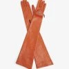 PRADA Pouch-embellished Leather Gloves For Womens Arancio
