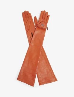 PRADA Pouch-embellished Leather Gloves For Womens Arancio -Deals PRADA Store unnamed file 686