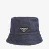 PRADA Logo-plaque Cotton Bucket Hat For Womens Bleu