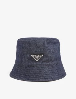 PRADA Logo-plaque Cotton Bucket Hat For Womens Bleu -Deals PRADA Store unnamed file 691