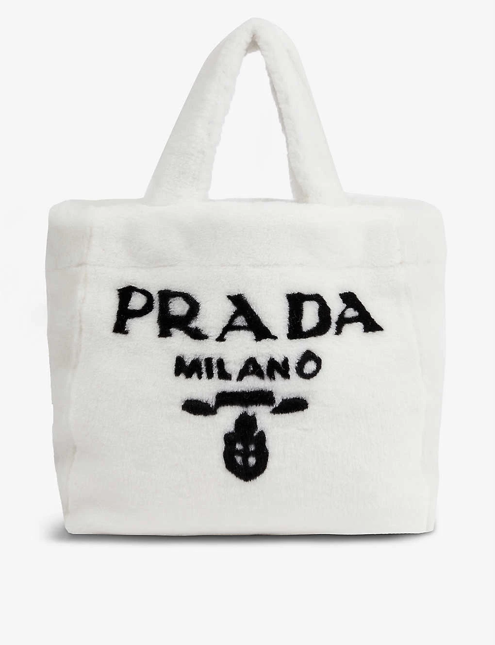 PRADA Branded Shearling Shopper Bag For Womens Bianco/nero 3 PRADA Branded Shearling Shopper Bag For Womens Bianco/nero