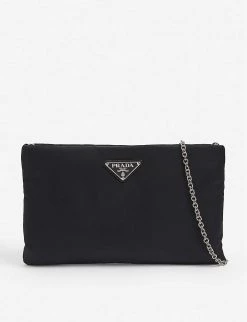 PRADA Pouchette Branded Shell Pouch Bag For Womens Nero