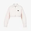 PRADA Cropped Branded-plaque Denim Jacket For Womens Pink