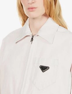 PRADA Cropped Branded-plaque Denim Jacket For Womens Pink -Deals PRADA Store unnamed file 793