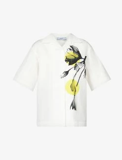PRADA Tulip-print Short-sleeved Cotton-poplin Shirt For Womens Bianco