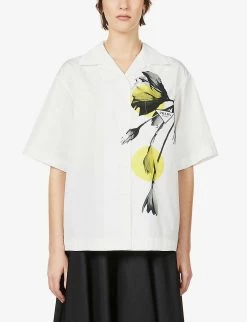 PRADA Tulip-print Short-sleeved Cotton-poplin Shirt For Womens Bianco -Deals PRADA Store unnamed file 797