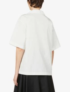 PRADA Tulip-print Short-sleeved Cotton-poplin Shirt For Womens Bianco -Deals PRADA Store unnamed file 798