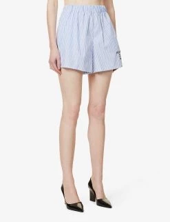 PRADA Striped Mid-rise Cotton Shorts For Womens Celeste -Deals PRADA Store unnamed file 823