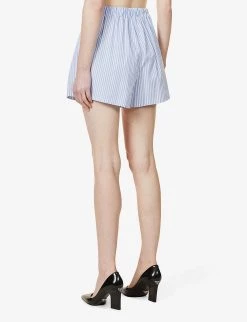 PRADA Striped Mid-rise Cotton Shorts For Womens Celeste -Deals PRADA Store unnamed file 824