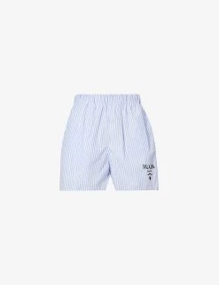 PRADA Striped Mid-rise Cotton Shorts For Womens Celeste -Deals PRADA Store unnamed file 826