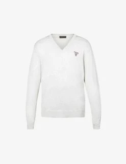 PRADA Brand-embroidered Relaxed-fit Silk-blend Jumper For Mens Argento -Deals PRADA Store unnamed file 832