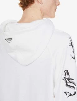 PRADA Symbol Graphic-print Cotton-jersey Hoody For Mens Bianco -Deals PRADA Store unnamed file 854