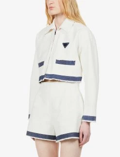 PRADA Cropped Logo-plaque Denim Jacket For Womens White -Deals PRADA Store unnamed file 892