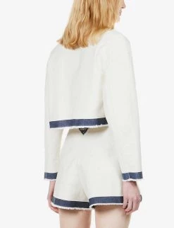 PRADA Cropped Logo-plaque Denim Jacket For Womens White -Deals PRADA Store unnamed file 893