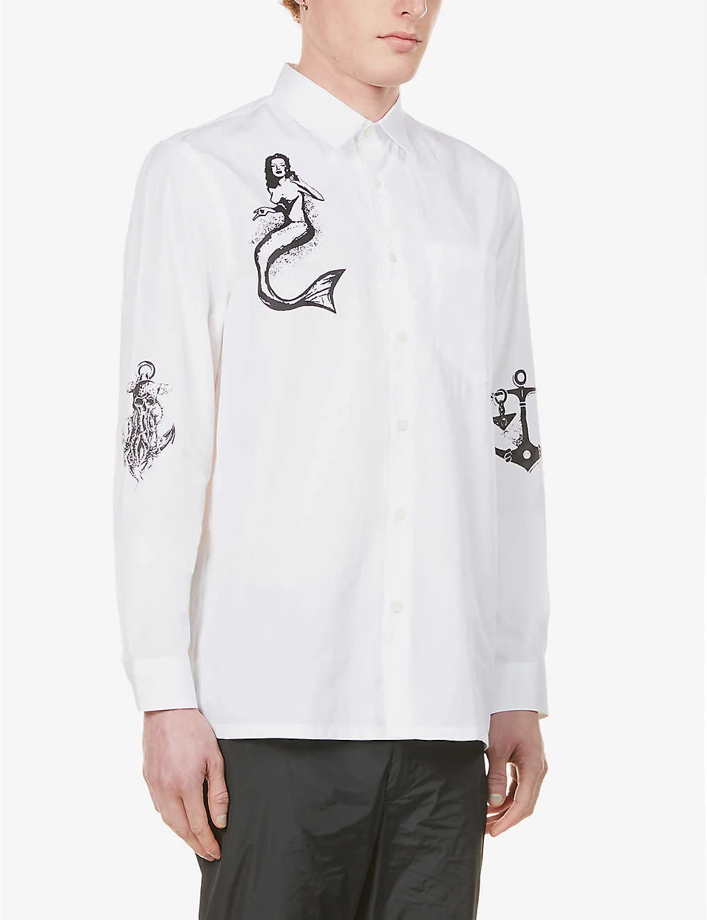 PRADA Symbol Graphic-print Cotton-poplin Shirt For Mens Bianco 5 PRADA Symbol Graphic-print Cotton-poplin Shirt For Mens Bianco - Image 3