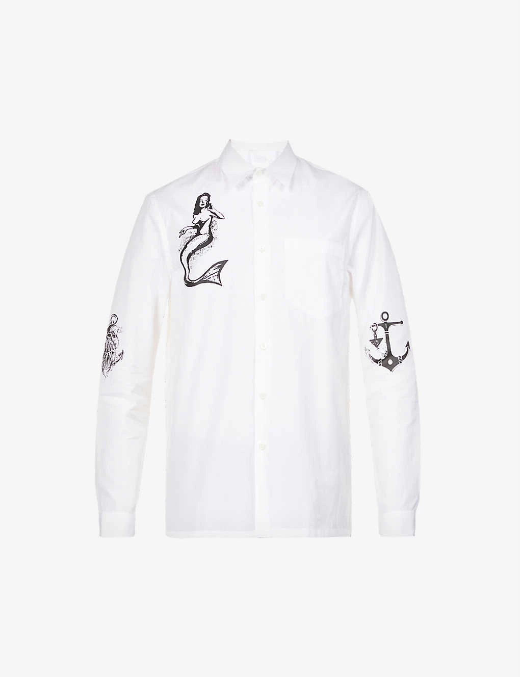 PRADA Symbol Graphic-print Cotton-poplin Shirt For Mens Bianco 8 PRADA Symbol Graphic-print Cotton-poplin Shirt For Mens Bianco - Image 6