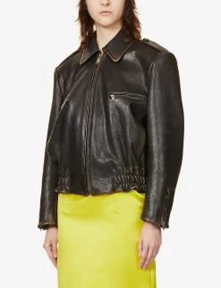 PRADA Collared Leather Jacket For Womens Nero -Deals PRADA Store unnamed file 931