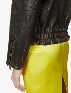 PRADA Collared Leather Jacket For Womens Nero -Deals PRADA Store unnamed file 934