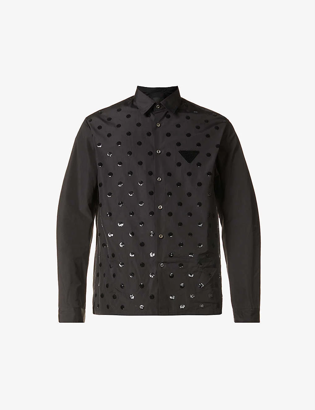 PRADA Brand-patch Sequin-embellished Cotton Shirt For Mens Nero 3 PRADA Brand-patch Sequin-embellished Cotton Shirt For Mens Nero