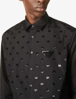 PRADA Brand-patch Sequin-embellished Cotton Shirt For Mens Nero 12 PRADA Brand-patch Sequin-embellished Cotton Shirt For Mens Nero -Deals PRADA Store unnamed file 946