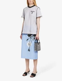 PRADA Sequinned Logo Mesh And Cotton-jersey T-shirt For Womens Bianco+nero -Deals PRADA Store unnamed file 949
