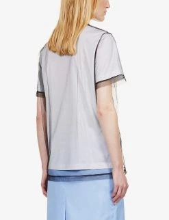 PRADA Sequinned Logo Mesh And Cotton-jersey T-shirt For Womens Bianco+nero -Deals PRADA Store unnamed file 951