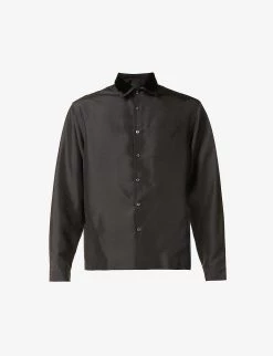 PRADA Branded-tag Relaxed-fit Silk Shirt For Mens Nero