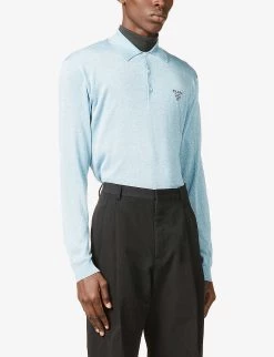 PRADA Brand-embroidered Regular-fit Polo Knit Top For Mens Cielo -Deals PRADA Store unnamed file 973
