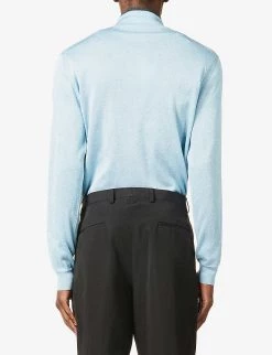 PRADA Brand-embroidered Regular-fit Polo Knit Top For Mens Cielo -Deals PRADA Store unnamed file 974