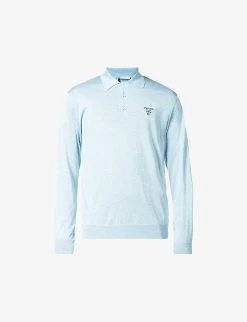PRADA Brand-embroidered Regular-fit Polo Knit Top For Mens Cielo -Deals PRADA Store unnamed file 976