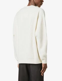 PRADA Ribbed-knit Brand-embroidered Wool And Cashmere-blend Jumper For Mens Bianco -Deals PRADA Store unnamed file 980
